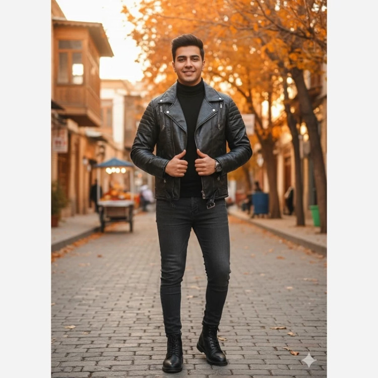کاپشن چرم مردانه طرح پلیسی سایزL
