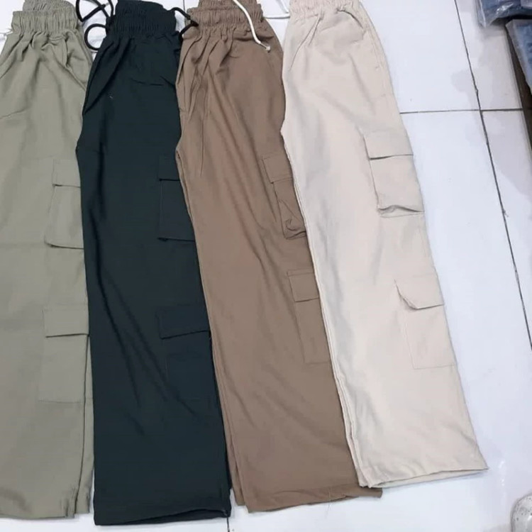 شلوار زنانه و دخترانه کارگو رنگ کرم سایز Lتا2XL دم پایین شلوار گت هم میشه