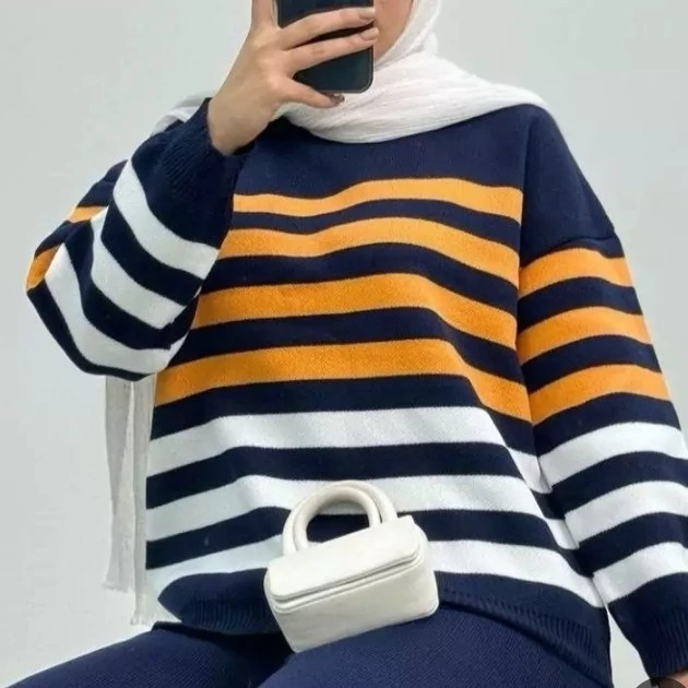 ست بلوز شلوار بافت پینترستی مدل خطی زنانه